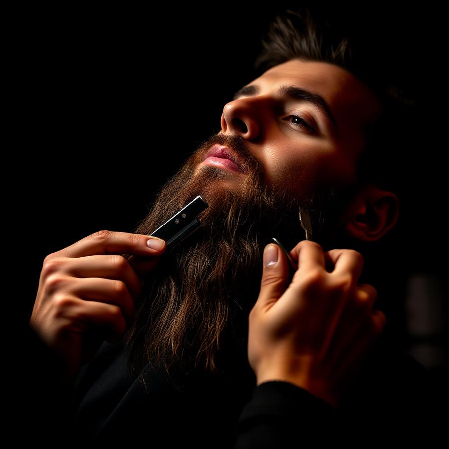 Barba sendo alinhada na navalha